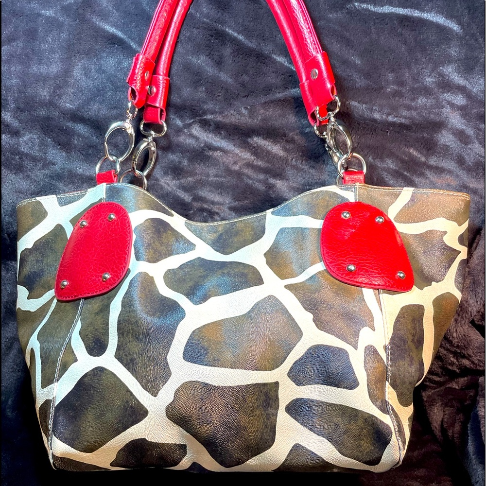 FASH Giraffe Print Faux Leather Tote Shoulder